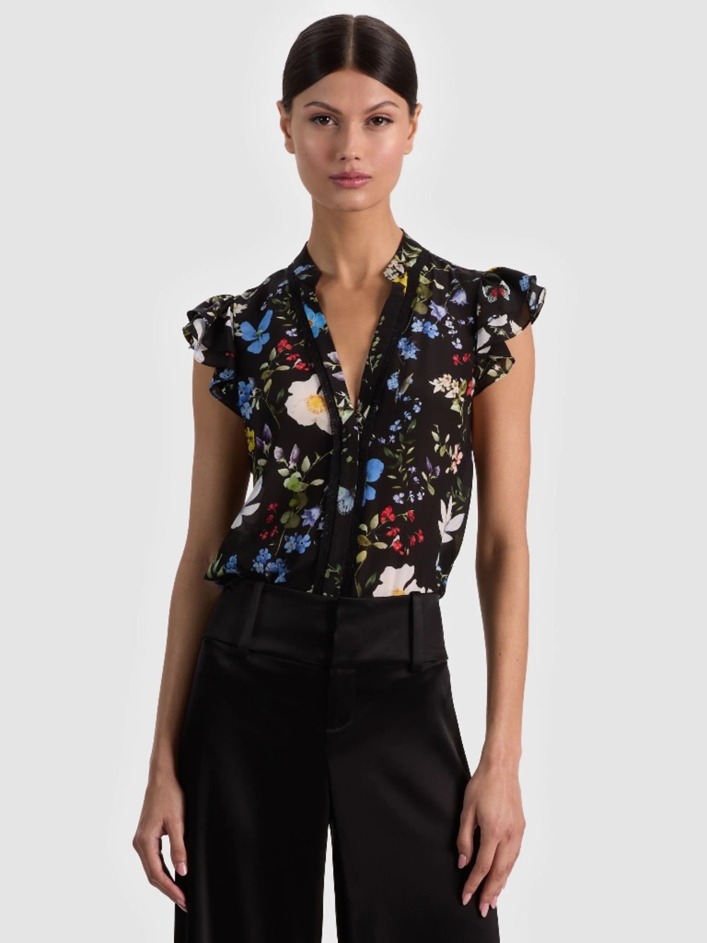 Alice + Olivia Arlette Silk Blouse Twisting Vines size L